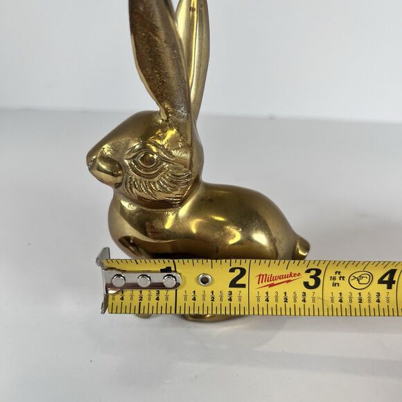 Vintage Solid Brass Rabbit Paperweight Bunny Figurine Whimsical Bookcase Decor - Picture 6 of 9